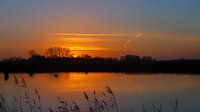 Zonsondergang met zwaan Onlanden Drenthe Nederland van R Smallenbroek thumbnail