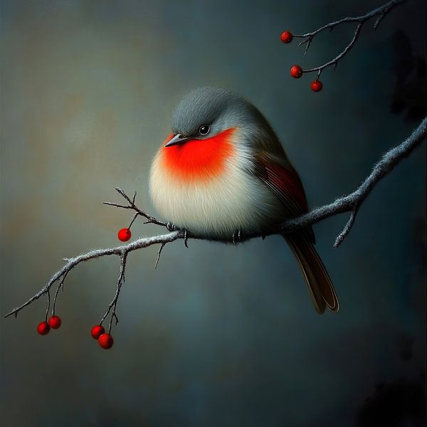 Vogel auf Ast mit roten Beeren von Lauri Creates
