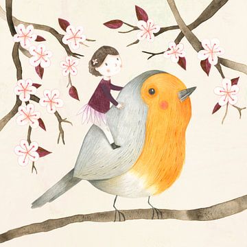 Robin in the cherry tree by Judith Loske