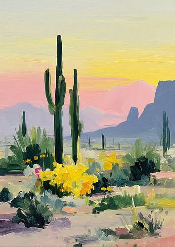 Desert landscape with cacti in the evening light by Niklas Maximilian