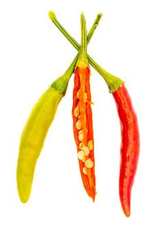 Fresh chillies with white background by Dafne Vos