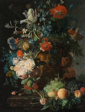 Jan van Huysum. Stilleven met bloemen en vruchten