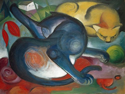 Zwei Katzen, Blau und Gelb (1912) von Franz Marc