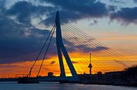 Erasmus bridge with clouds during sunset in Rotterdam by Anton de Zeeuw thumbnail