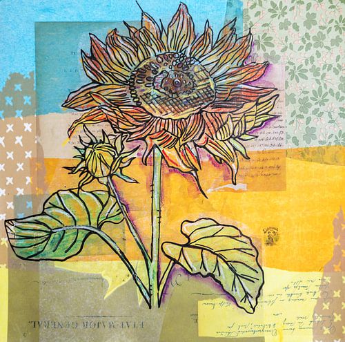 Illustratie van planten en bloemen in collagestijl