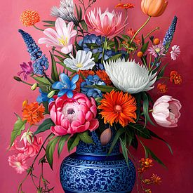 Modern version Bouquet Golden Age - pink blue 2 by Marianne Ottemann - OTTI