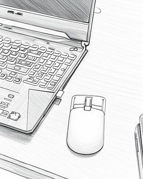 Minimalist Digital Workspace with Laptop and Mouse