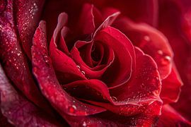 Red rose with dewdrops close-up by Art & Soul Creations