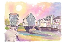 Bad Kreuznach Allemagne avec ses vieux ponts sur la Nahe sous la lumière chaude du soleil