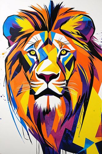 Kleurrijke abstracte leeuw schilderij