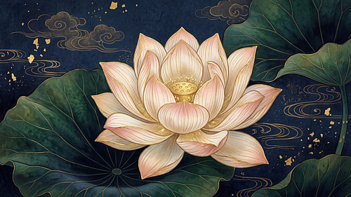 Japan Midnight Lotus Golden Serenity