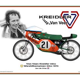 Van Veen Kreidler 50cc 1973 #21 Jan de Vries Champion du Monde sur Adam's World