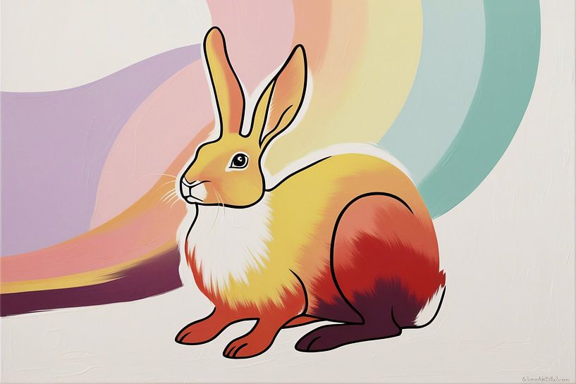 Kleurrijk konijn met regenboog van Art & Soul Creations