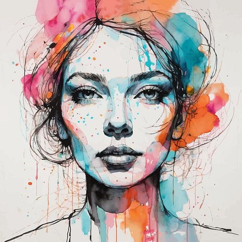 Minimalistisch aquarelschilderij van abstracte vrouw