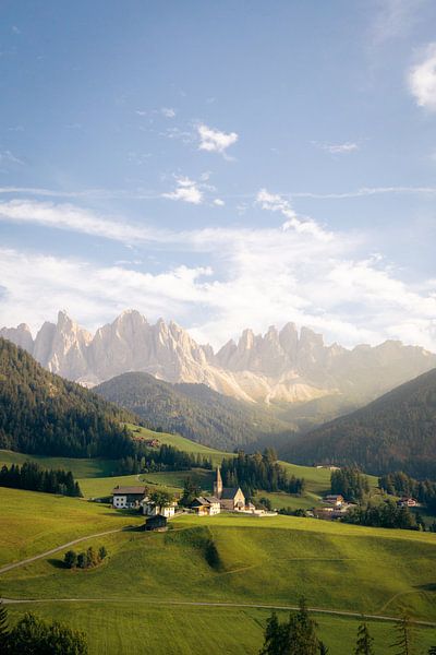 Characteristic village surrounded by the Dolomites by Marit Hilarius