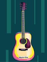 Beste pop-art poster Gitaartype Martin d35 in trendillustratie
