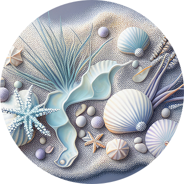 Oceanische elegantie - Stilleven van schelpen en zeesterren van Max Steinwald
