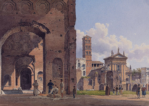 Rudolf von Alt - Gezicht op Santa Francesca Romana vanuit de Basiliek van Constantijn, Rome, 1836