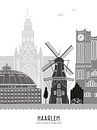 Skyline illustratie stad Haarlem zwart-wit-grijs van Mevrouw Emmer thumbnail