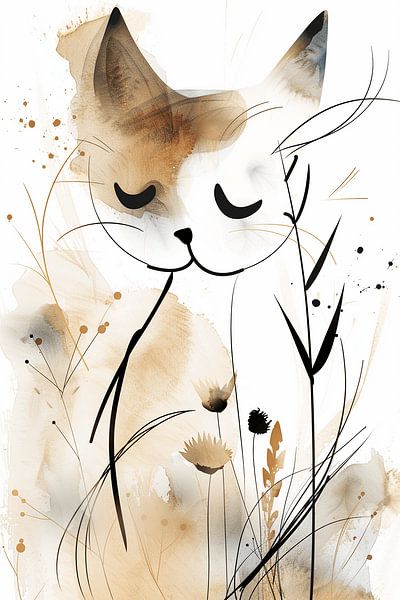 Cat Shy in Japandi spheres by Karina Brouwer