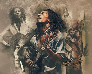 Bob Marley vintage portret reggae van Bert Hooijer