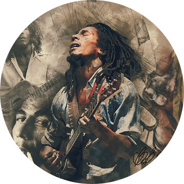 Bob Marley vintage portret reggae van Bert Hooijer