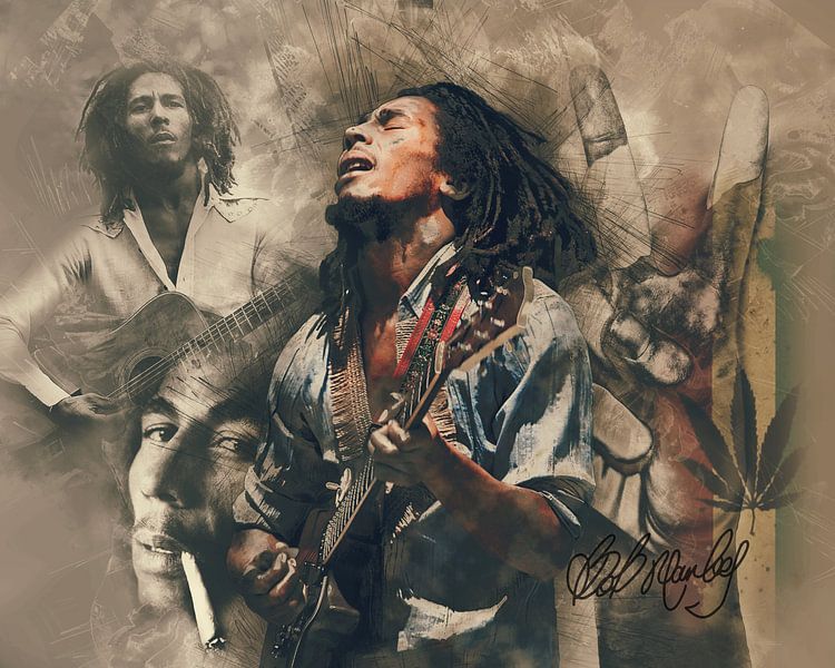 Bob Marley Vintage-Portrait-Reggae von Bert Hooijer