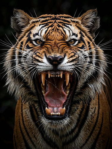Fierce Roaring Bengal Tiger Close-Up Portrait