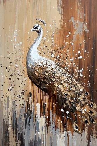 Abstract pauw schilderij op canvas