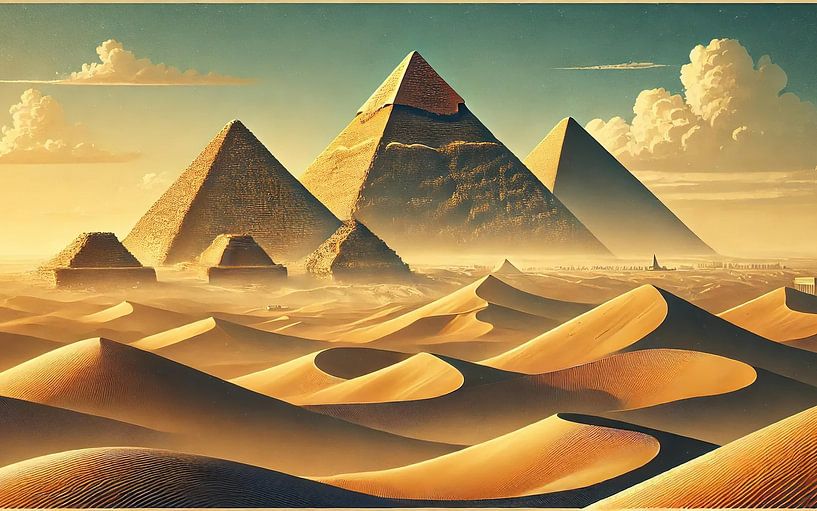 Poster vintage de l'Egypte, Pyramides de Gizeh par Chromatic Fusion Studio