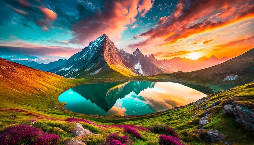 Lake with mountains and clouds by Mustafa Kurnaz