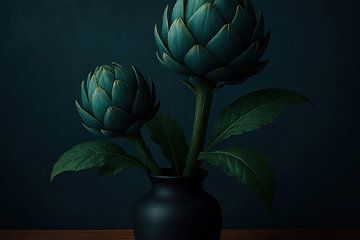 Deux artichauts dans un vase sur Imperial Art House