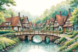 Illustratie van het kanaaldorp Giethoorn van DNArt Gallery's