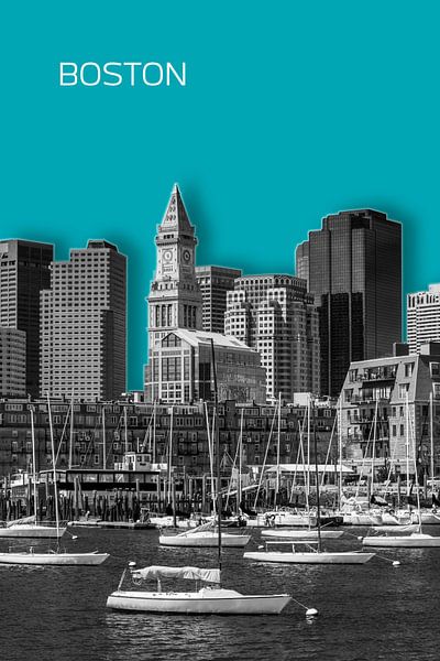 BOSTON Skyline | Graphic Art | turkoois van Melanie Viola