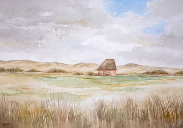 Duinlandschap met schapenboet op het Waddeneiland Texel. van Galerie Ringoot
