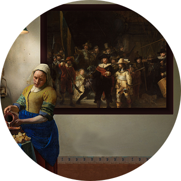 Het melkmeisje en de Nachtwacht-Vermeer en Rembrandt van Digital Art Studio