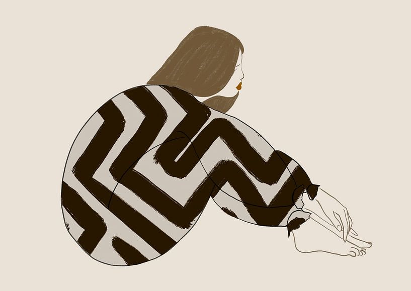 Illustration of a seated girl with modern pattern by Studio Allee