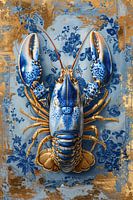 Lobster Luxe - painting Classic Delft Blue Lobster with gold