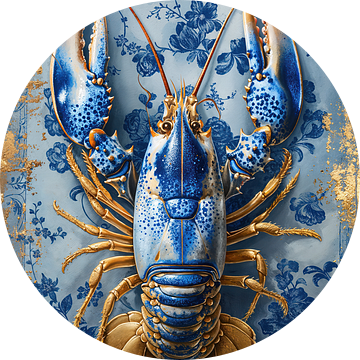 Lobster Luxe - schilderij Klassieke Delfts Blauwe Kreeft met goud van Marianne Ottemann - OTTI
