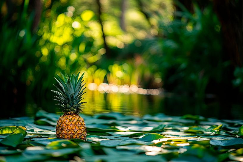 Ananas inmitten von Seerosenblättern von Poster Art Shop