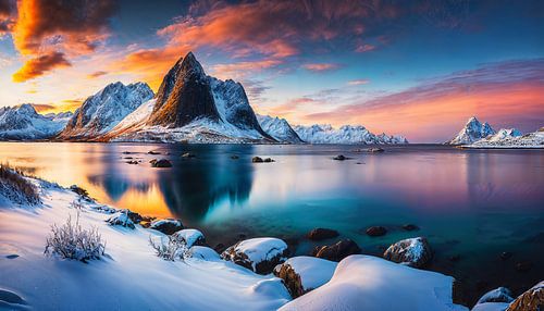 Noorwegen met zonsondergang