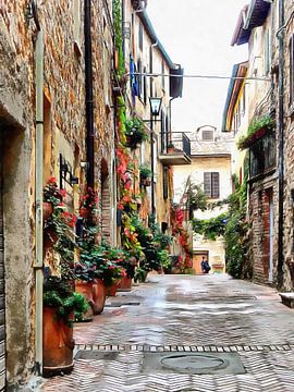 Pittoreske straat Pienza Toscane van Dorothy Berry-Lound