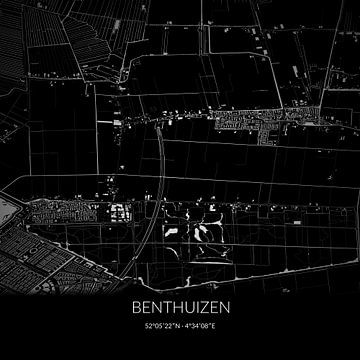 Zwart-witte landkaart van Benthuizen, Zuid-Holland. van Rezona