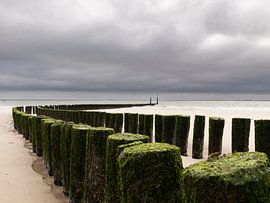 Zeeuwse paalhoofden onder donkere lucht van Andrea Zandee