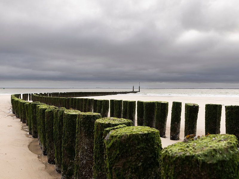 Zeeland pile caps under dark skies by Andrea Zandee