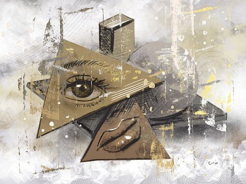 Figuratief abstract kunstwerk in brons en goud