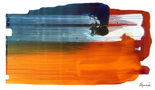 Verfstreek oranje wit blauw