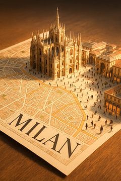 Milan Duomo Gothic Cathedral 3D Map – Italy City Poster by Travel Shop