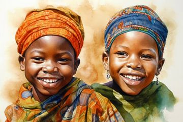Afrika Aquarell Kinder von Preet Lambon