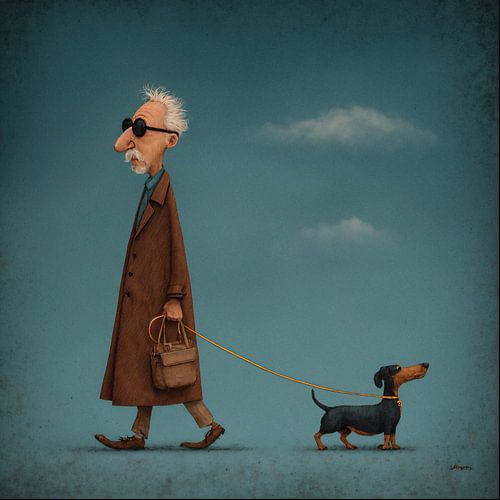 the man with his dachshund